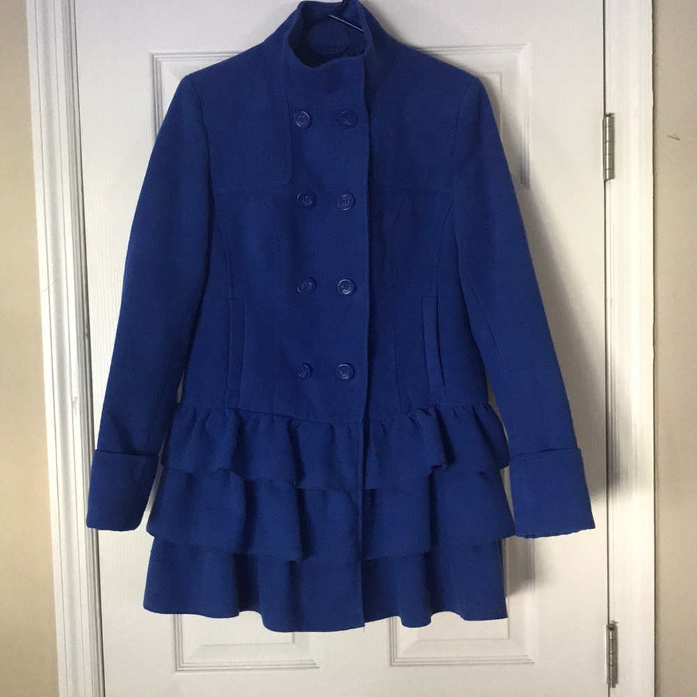 ROYAL BLUE RUFFLE PEA COAT